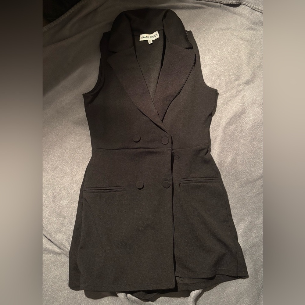Black Sleeveless Blazer Romper